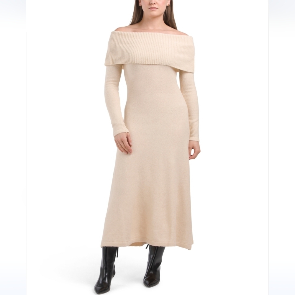 Moon River Long Sleeve Off The Shoulder Sweater Maxi Dress